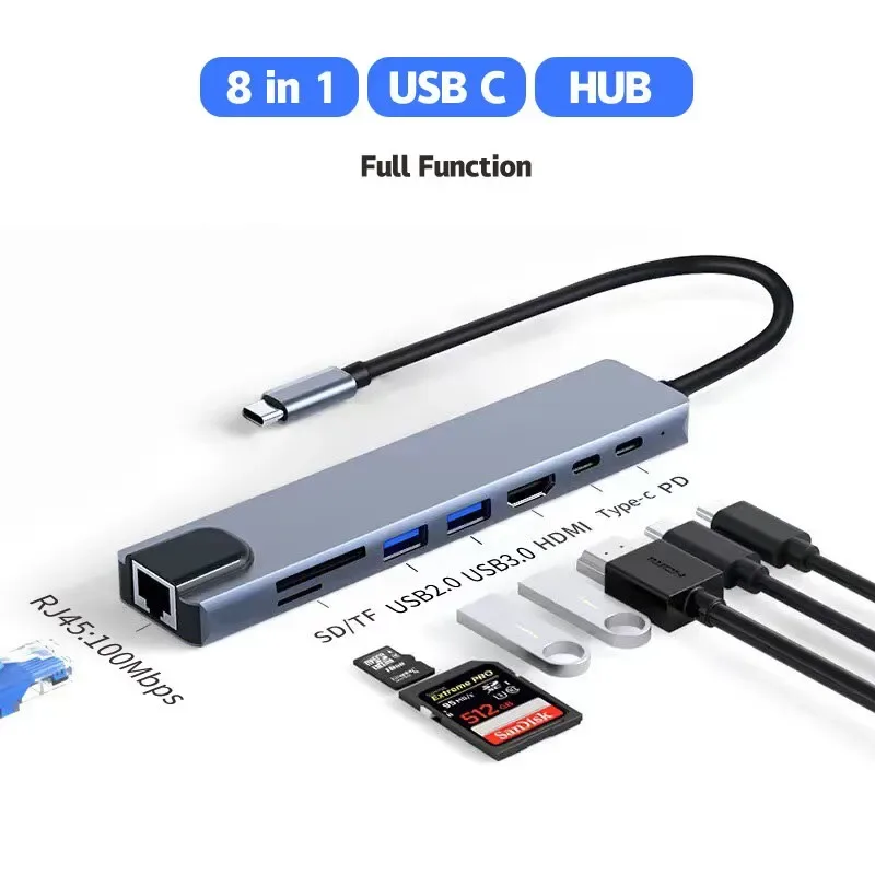 Type C 8 In 1 USB C Hub Docking Station Laptop Macbook - Image 2