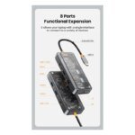 USB C Hub 8-In-1 Type-C 3.1 To 4K Adapter 5GB RJ45 SD/TF Card Reader Hub Dark Sky Gray & Transparent USB 3.0 100W PD For Laptops