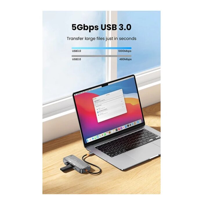 USB C Hub 8-In-1 Type-C 3.1 To 4K Adapter 5GB RJ45 SD/TF Card Reader Hub Dark Sky Gray & Transparent USB 3.0 100W PD For Laptops - Image 4