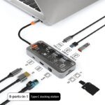 USB C Hub 8-In-1 Type-C 3.1 To 4K Adapter 5GB RJ45 SD/TF Card Reader Hub Dark Sky Gray & Transparent USB 3.0 100W PD For Laptops - Image 5