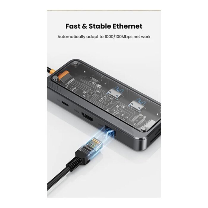 USB C Hub 8-In-1 Type-C 3.1 To 4K Adapter 5GB RJ45 SD/TF Card Reader Hub Dark Sky Gray & Transparent USB 3.0 100W PD For Laptops - Image 3