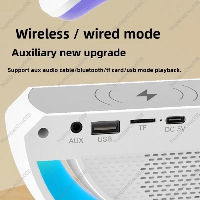 Bluetooth Speaker Colorful Ambient Light Alarm Clock Wireless Charging Night Light Multi-function Desktop Bluetooth Speaker. - Image 5