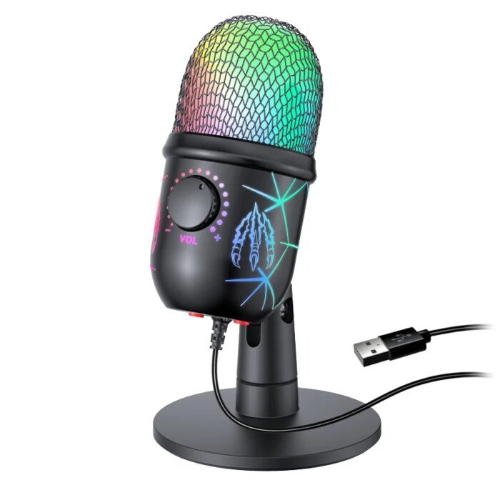 RGB Condenser Microphones with Light Tabletop Mic for Phone Laptop PC Live Streaming Video Record Denoise Gaming Microphone - Image 1