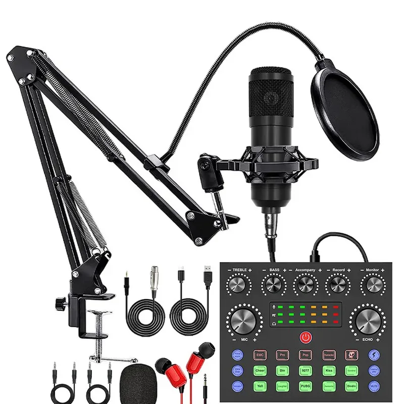 V8S sound card English podcast equipment set BM800 Condenser microphone F998 Karaoke Podcast Recording Live Stream for phones